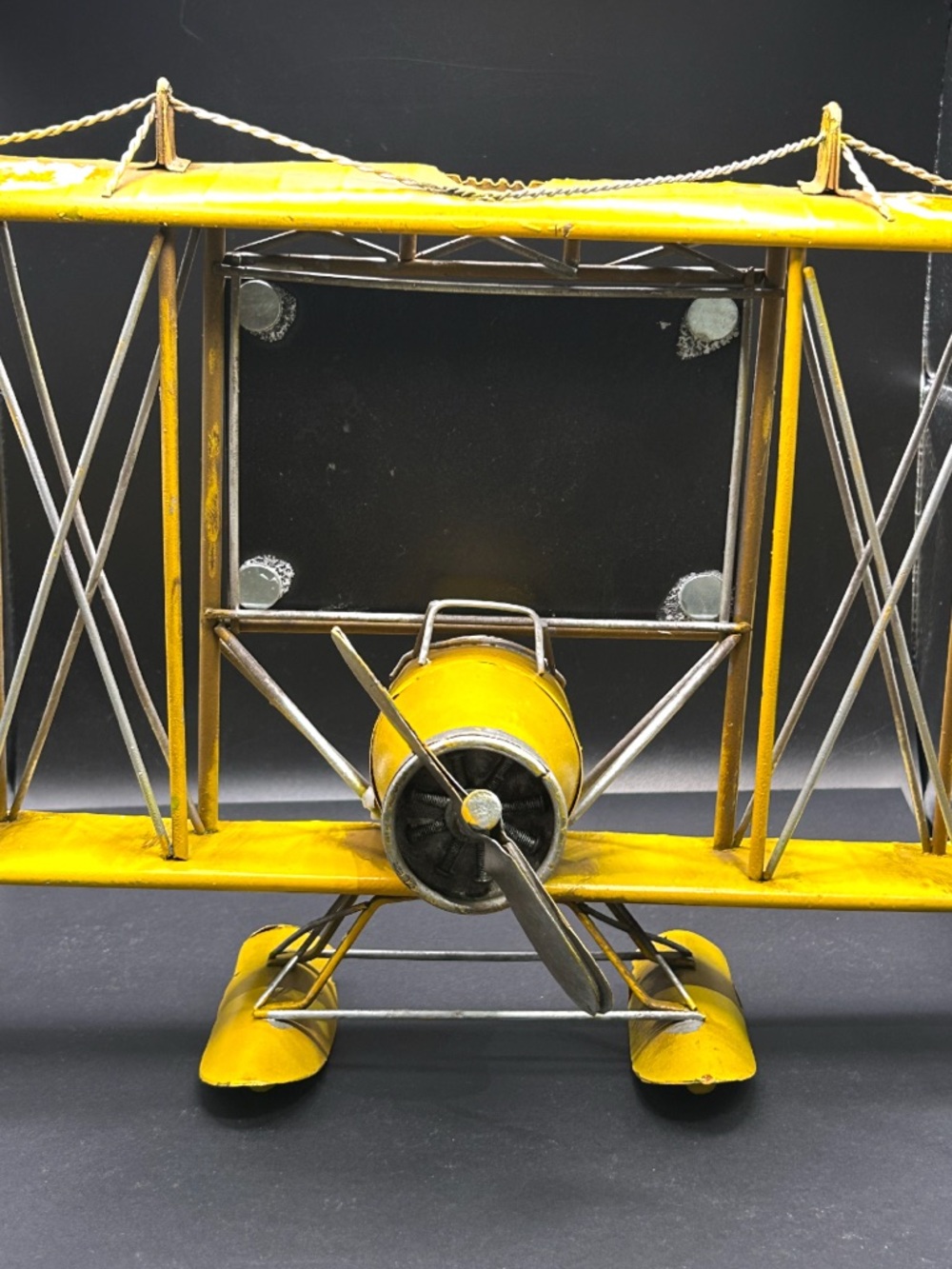 Vintage Yellow Plane Hang Metal Tin Airplane Desk Decor Propeller picture frame